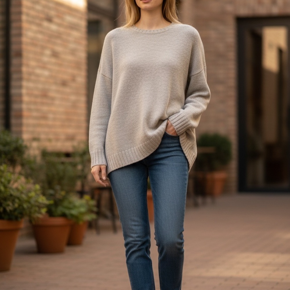 USED Jenni Kayne Classic Cream Crew Neck Sweater - Picture 3 of 6